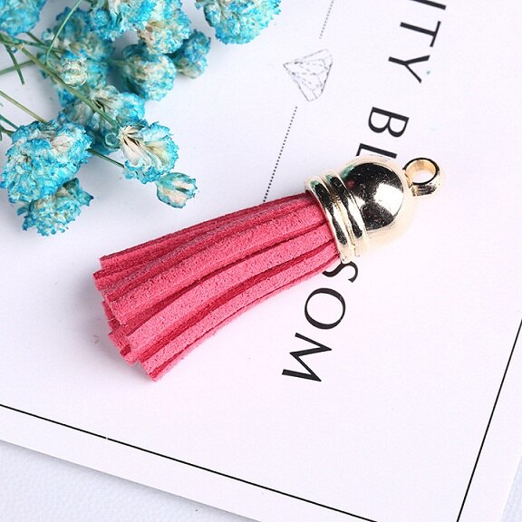 Pompon en cuir Vintage 38mm, 10 pièces, pour porte-clés, sangles de téléphone portable, bijoux frange en Fiber daim, résultats de bricolage: Watermelon Red