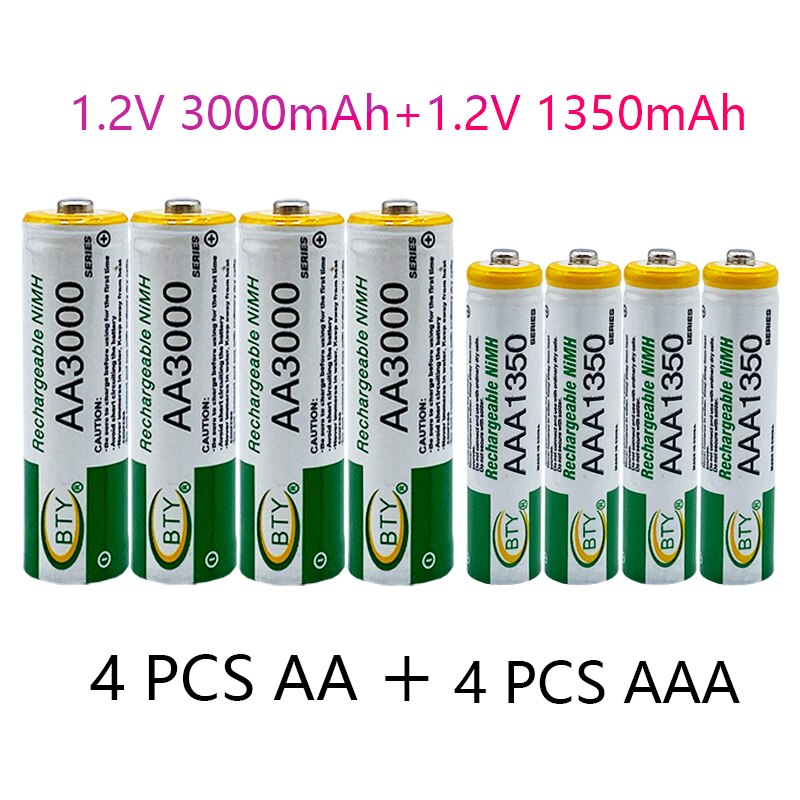 Brand 1.2V Aa 3000Mah Ni Mh Oplaadbare Batterij + Aaa Batterij 1350MA Oplaadbare Batterij Ni Mh 1.2V Aaa Batterij: AA-AA4pcs