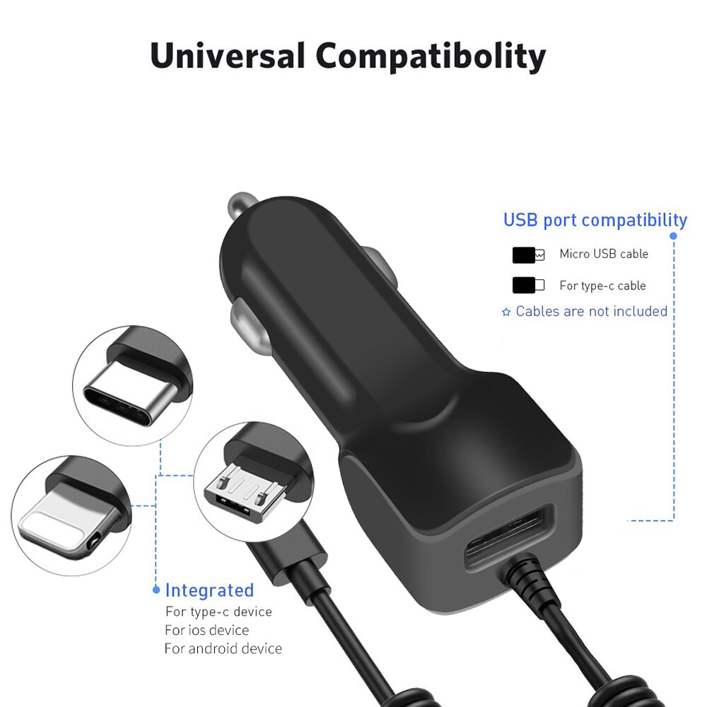 per caricabatteria da auto di tipo c per androide ricarica rapida rapida con cavo per iphone caricabatterie per telefono USB per auto per Samsung Xiaomi Redmi Nota 7