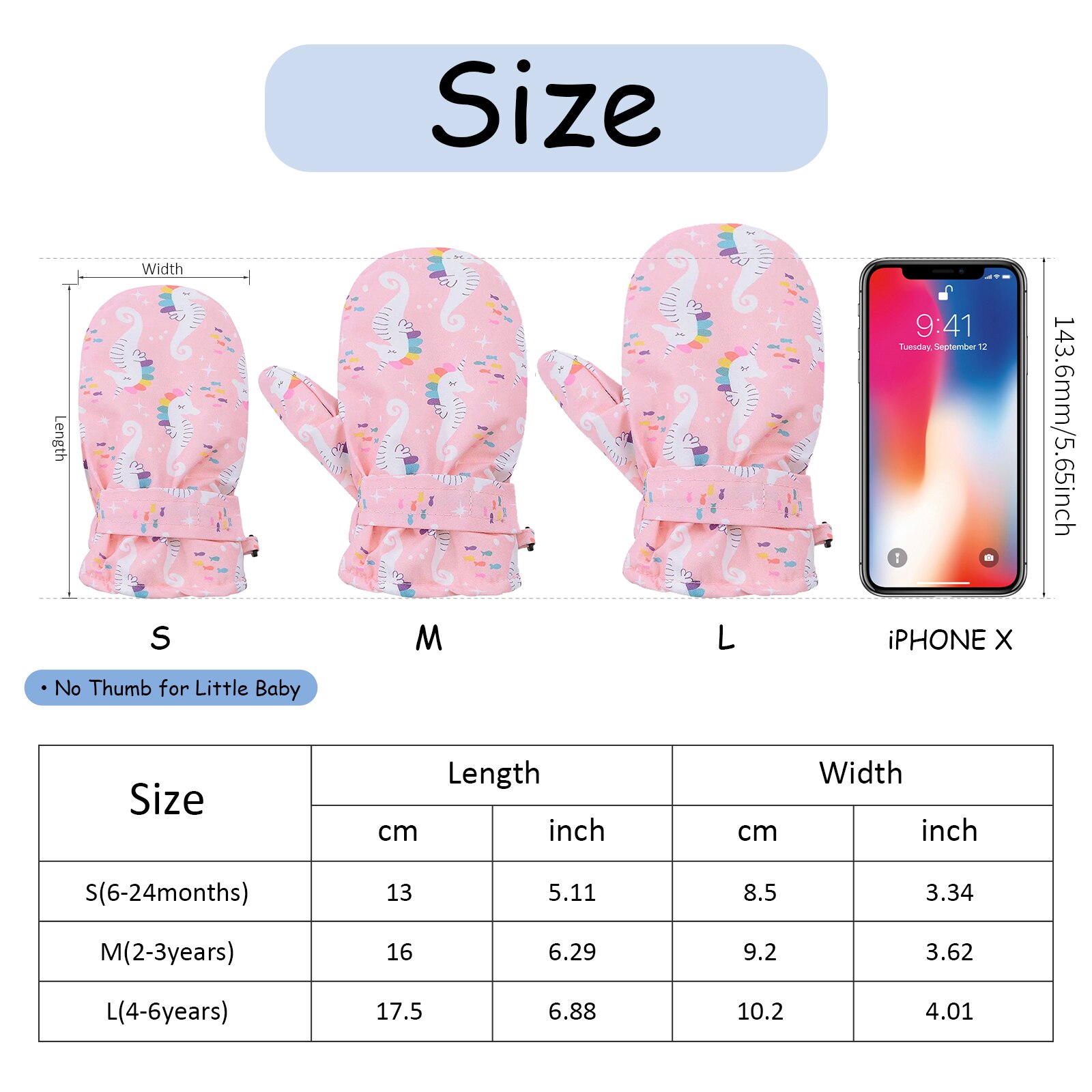 CYSINCOS Winter Children Print Cartoon Thickening Ski Gloves Kids Windproof Waterproof Non-slip Long-sleeved Mittens