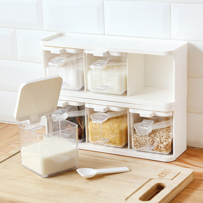 Kitchen Plastic Simplicity Seasoning Salt Box Spice Rack Herbs Spices Storage Container With Handle Condiment Jar Cooking Tools