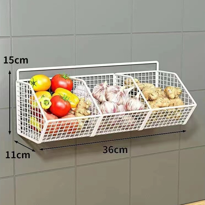 Cesta de armazenamento de cozinha montada na parede, rack de armazenamento de fio durável para legumes e frutas, adequado para organização doméstica: Bronze