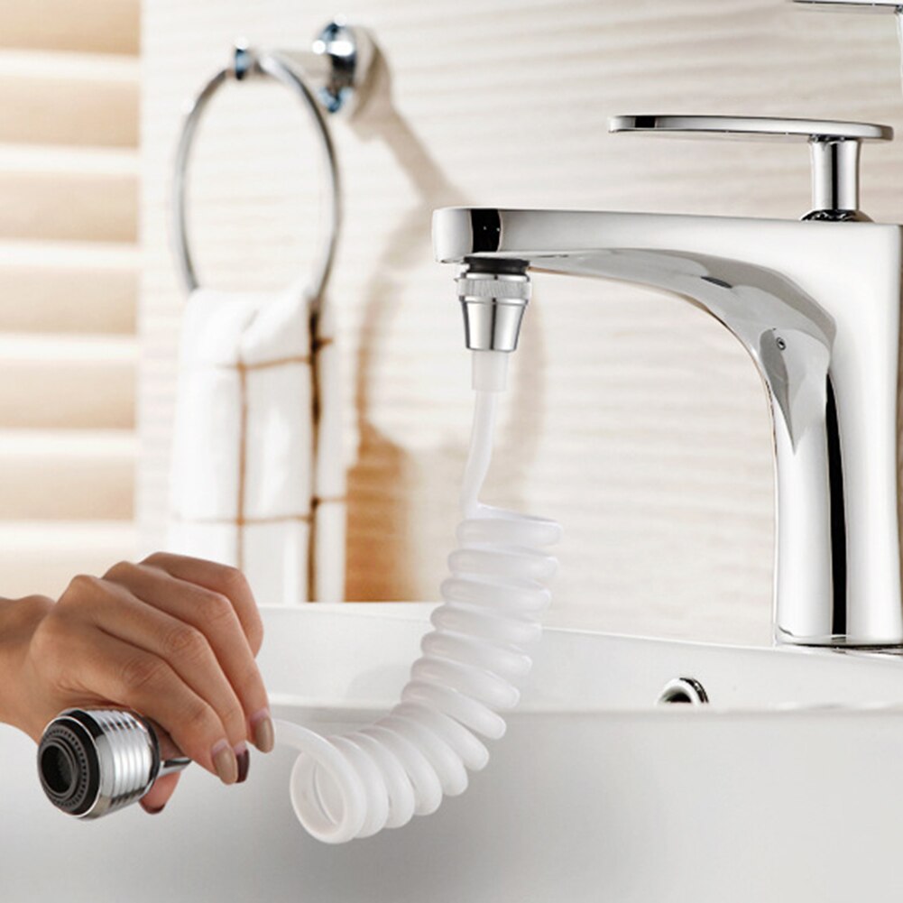 Adjustable Kitchen Faucet Extension Spring Tube 360 Rotation Long Hose Bathroom Faucet Spring Tube Water Tap Extender Accessory