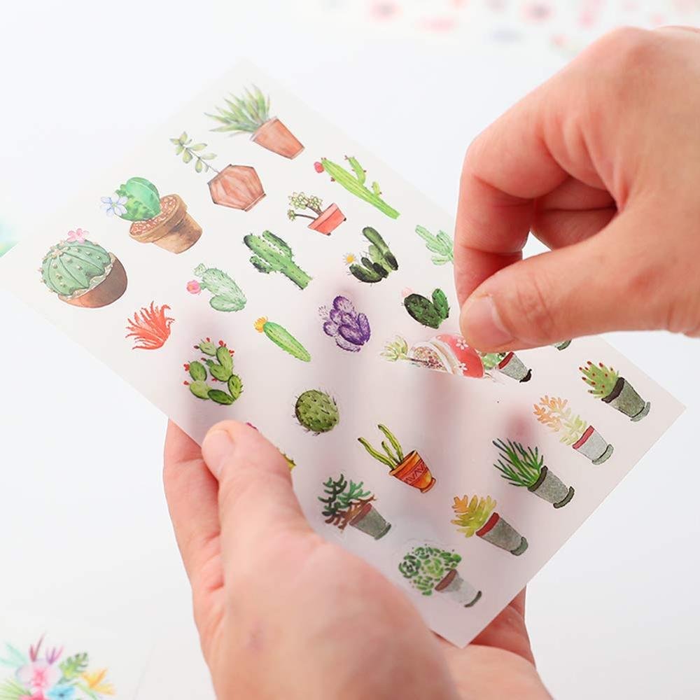 6 Sheets(150pcs) Green Cactus Plant Decorative Stickers Scrapbooking Stick Label Diary Stationery Album Journal Stickers