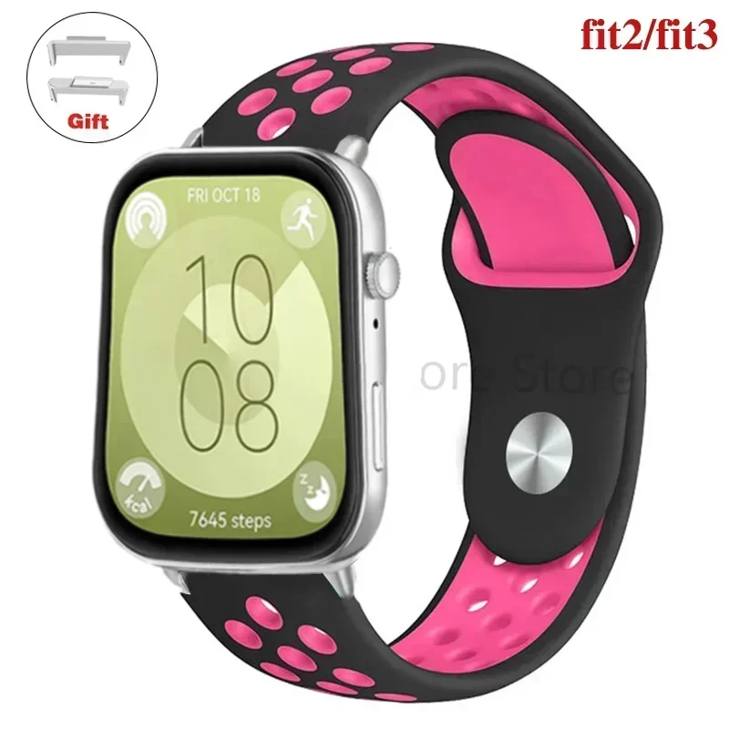 Sportband voor Huawei Watch FIT 3-band Siliconen waterdichte smartwatch ademende riem voor Huawei Watch fit 2 correas Horlogebanden: Paars Groen