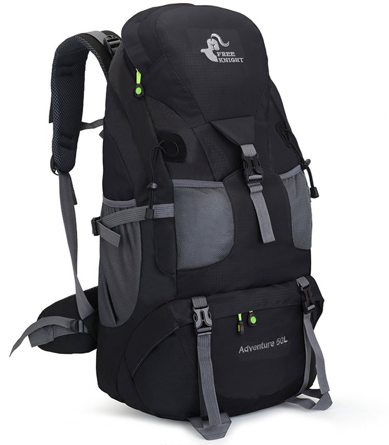 Waterdichte Bergbeklimmen Rugzak, 50-Liter Outdoor Sporttas, Reizen, Kamperen, Wandelen, dames En Mannen Rugzakken: BLACK