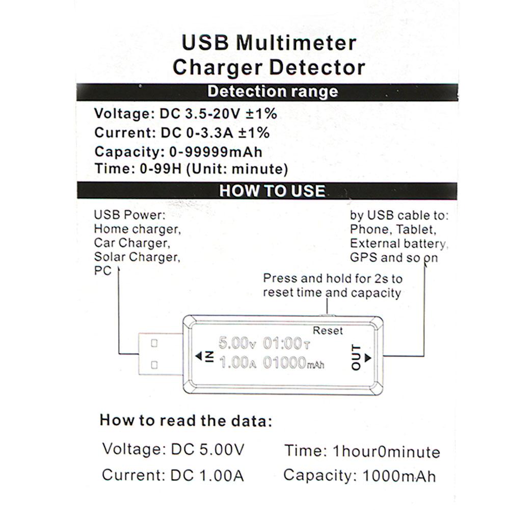 4-20V USB Voltage Meter Current Detector Battery Tester Support QC2.0 USB Charger Voltmeter Battery capacity display