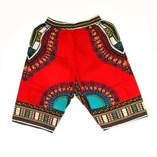 African Traditional Print Cotton Dashiki Short Men's African Beach short: red