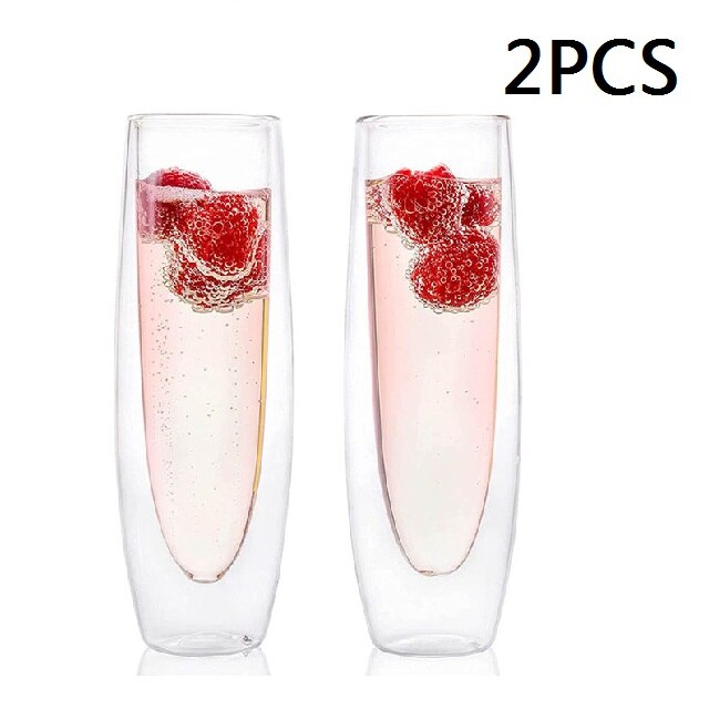 150Ml Champagne Glazen Set Stemless Mousserende Wijn Bril Transparant Double Wall Wijn Fluit Glas Cup Voor Party: Default Title