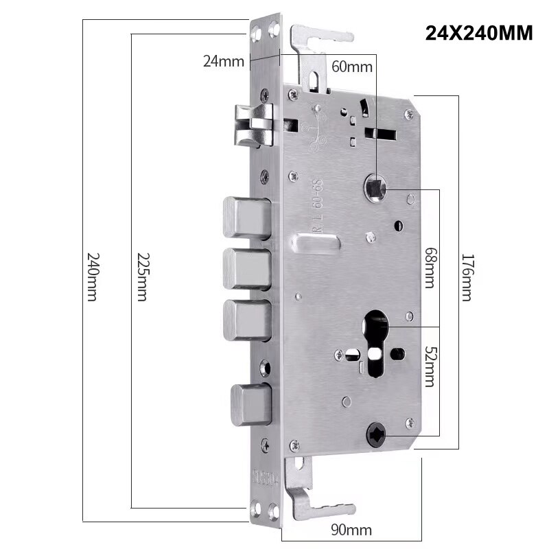 Metall rostfritt stål elektroniskt låshus fingeravtryckslås 240 x 24mm fyrkantig bult och cylindrisk bult: 240 x 24mm cylinder