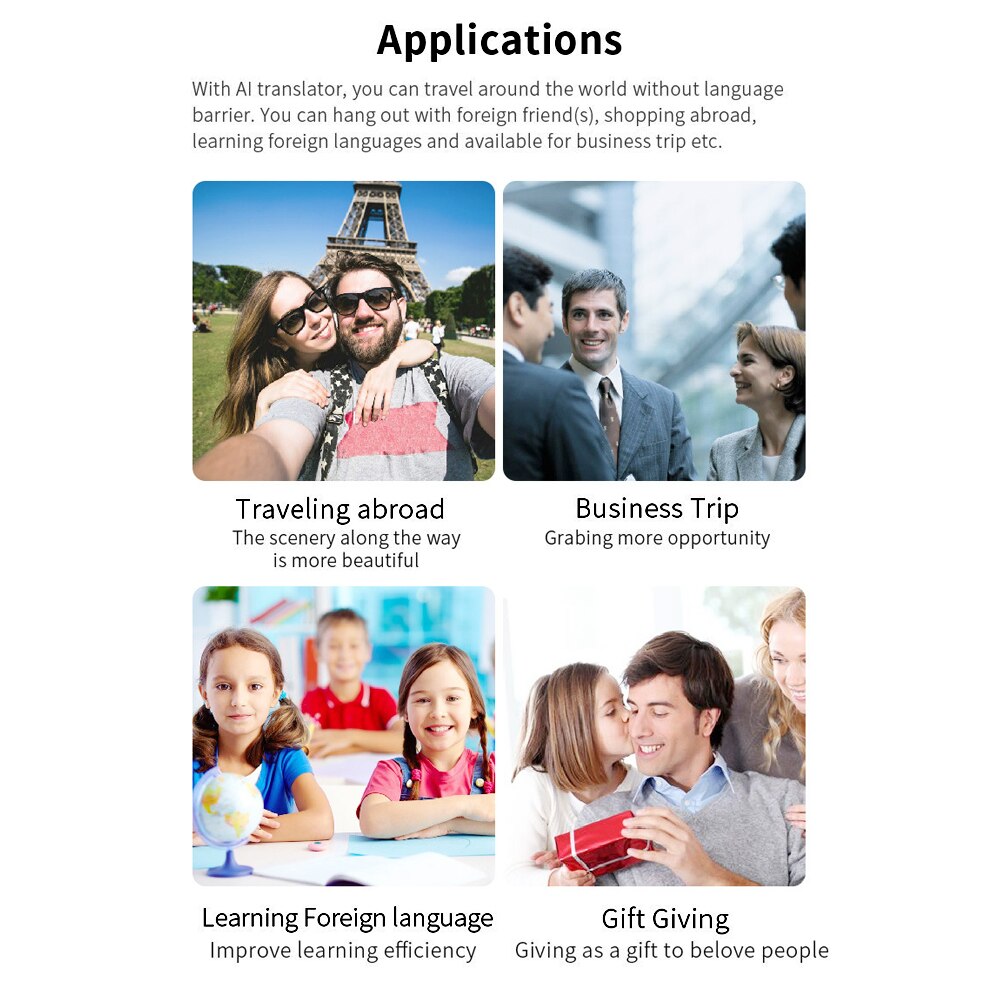 Language Translator Text/Photo/Voice Translation/Real-time Translation/42+ Languages/BT Translator with APP iOS&Android Black
