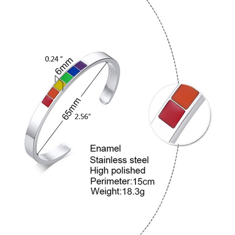 Regenbogen Liebe Stolz Armbänder Lesben & Homosexuell Edelstahl Emaille Manschette Armreif J78F