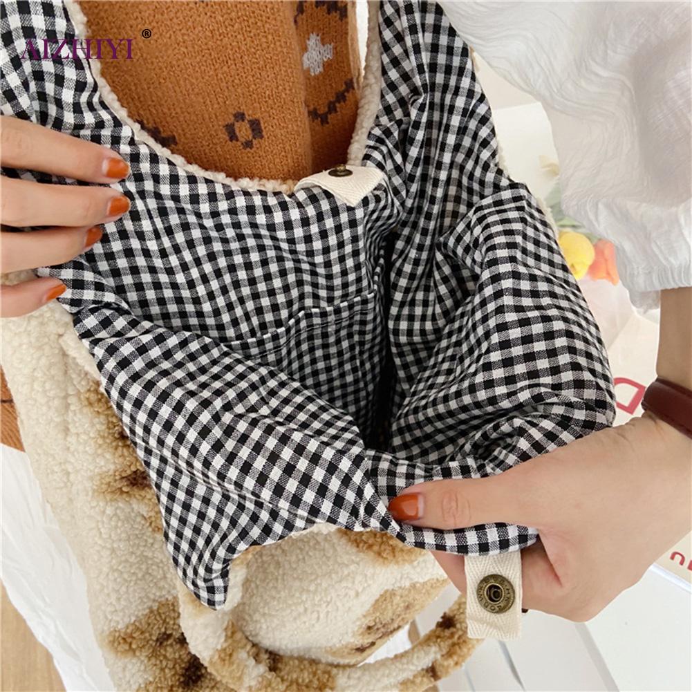 Frauen Lamm Wie Stoff Schulter Tasche Leinwand Flauschigen ist hingefallen Bär Handtaschen Große Kapazität Weichen Einkaufs Taschen Mädchen Nette Schule tasche