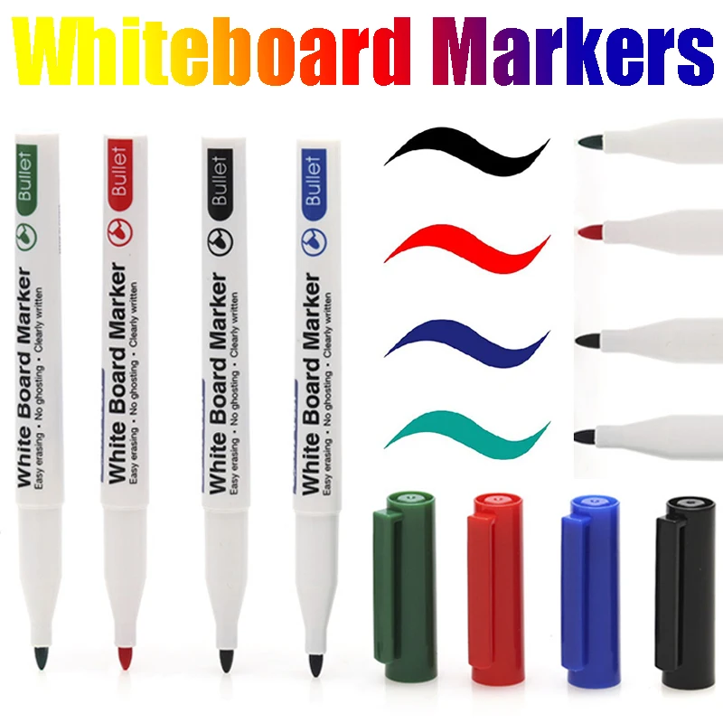 4 stks/set Whiteboard Marker Pennen Schoolbord Pennen 4 kleuren Uitwisbare White Board Markers School Klas Kantoorbenodigdheden Leveringen