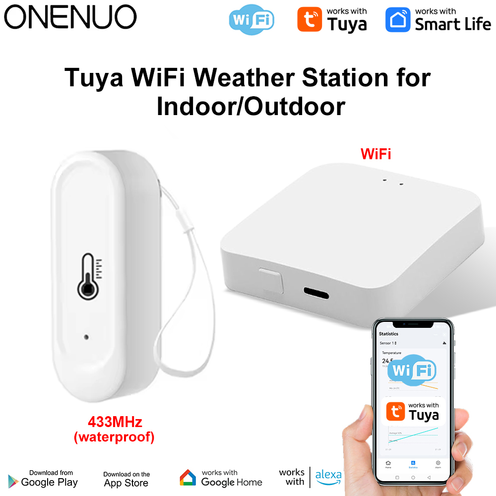Tuya-estación meteorológica WIFI RF433, Kit de termómetro inalámbrico, Sensor de temperatura y humedad interior, monitoreo remoto de teléfono