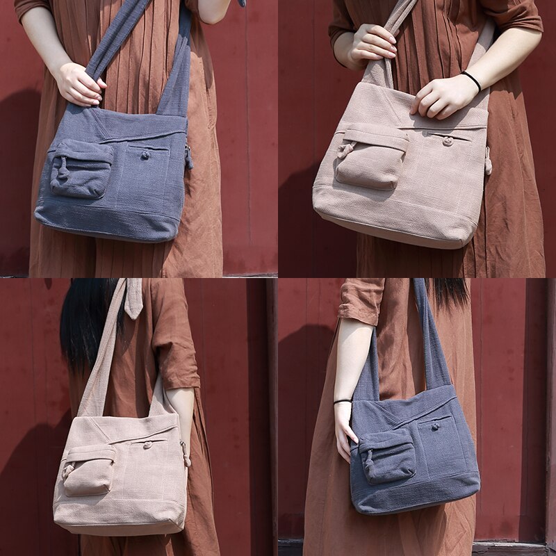 AETOO Literary canvas bag vintage cotton and linen national wind retro shoulder soft bag large capacity personality handbag