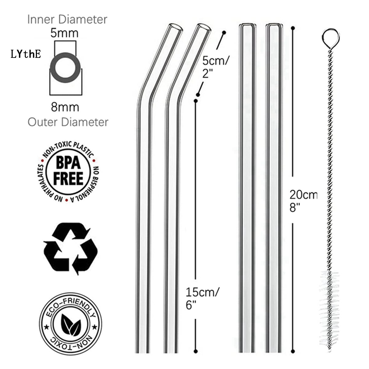 Glass Drinking Straws Kitchen Bar Reusable Drinking Straws Eco-friendly Glass Cocktail Straws for Juice Milk Coffee Bar Drinks