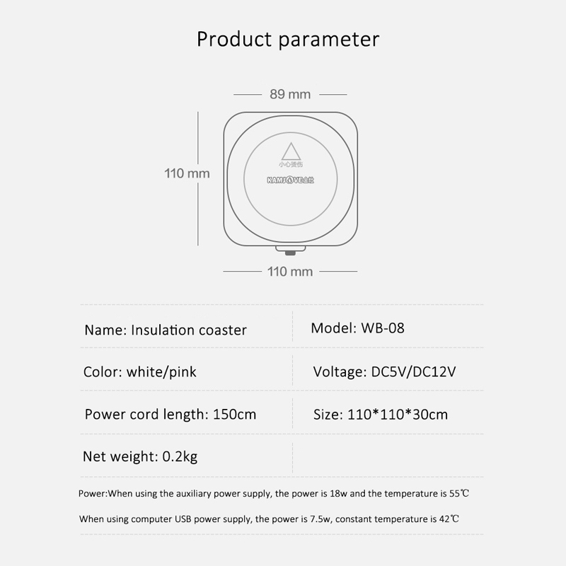 Podgrzewacz wody z termostatem 55- stopniowym, ładowanie przez usb, podgrzewacz robić mleka i herbaty, podgrzewacz robić kubków z wodą