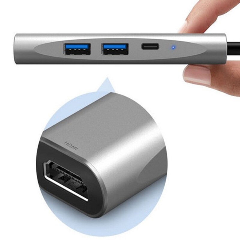 Aluminium 4 en 1 type-c Station d'accueil 4K HDMI USB 3.0/USB2.0 Hub adaptateur d'extension multifonction pour PC Mac book
