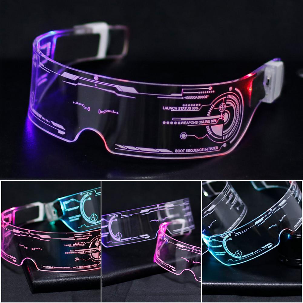 LED Luminous Glasses Futuristic Electronic Visor Glasses Light Up Glasses Prop For Halloween Festival KTV Bar Party Performance