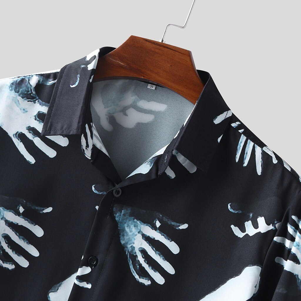 Chemise hommes Streetwear crâne imprimé manches longues Camisas Bussinessman décontracté Social chemise de grande taille bouton Camisas Homme