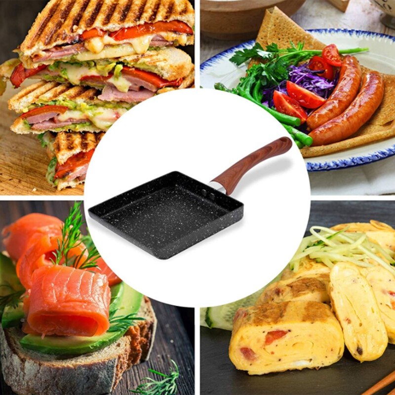 Omelette Pan,Non-Stick Japanese Tamagoyaki Pan With Anti Scalding Handle Rectangle Egg Frying Pan With Spatula