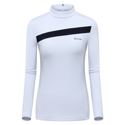 Vinter dame fleece varme golf skjorter dame langærmet slankende sport tennis skjorte fitness golf tøj  d0695: Hvid / L