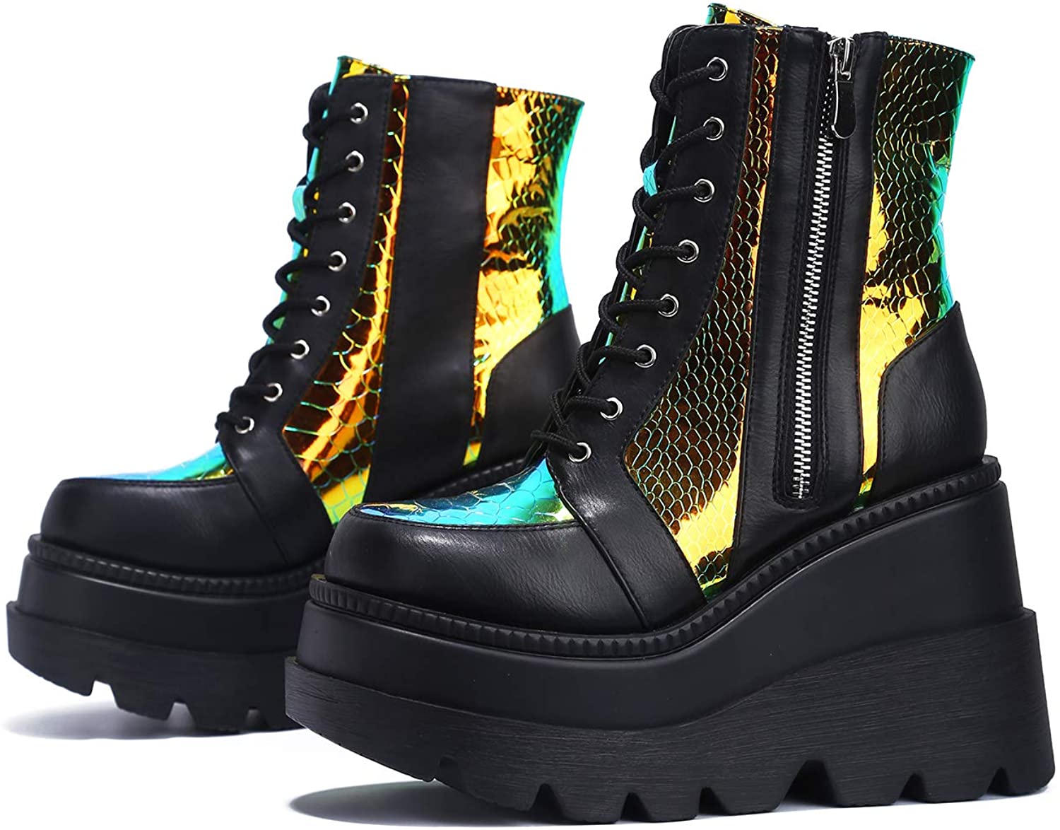 Luxus Neue Weibliche Plattform Erhöhen Stiefel Klassische Keile Stiefeletten Frauen Zipper Booties Botas Mujer 35-43: Black / 35