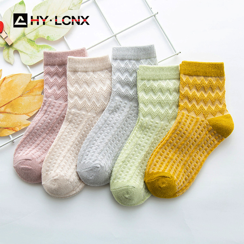 Calcetines de algodón suave para bebé, medias de malla de Color sólido para niño de 0 a 12 años, 5 par/lote