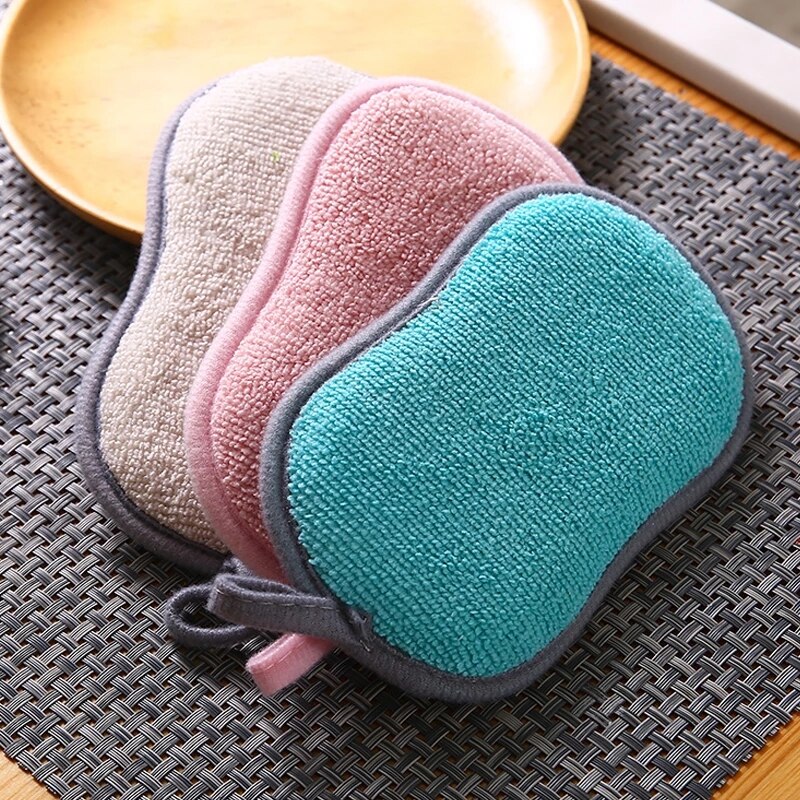 Scrub Sponges for Dishes Non-Scratch Microfiber Sponge Non Stick Pot Cleaning Sponges Kitchen Cleaning Gadgets