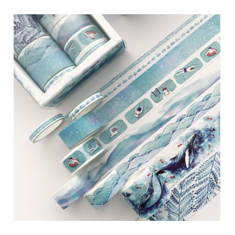8 Rolls Aesthetic Masking Tape Washi Tapes Stickers DIY Scrapbooking Decoration Supplies for Girls Women Students: Blue Rhythm