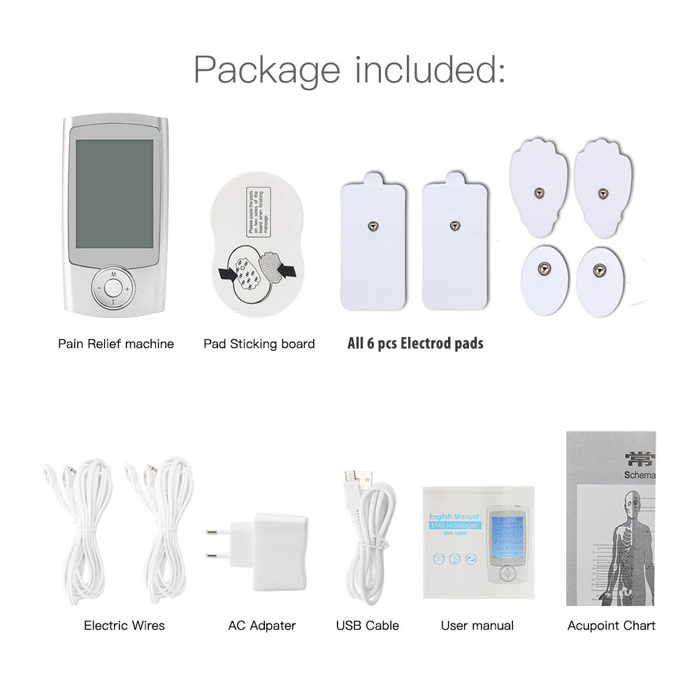 Máquina Tens de 16 modos, Estimulador eléctrico de masaje muscular Ems, electroestimulador Digital, relajación, alivio del dolor corporal, almohadilla de electrodos: Marfíl