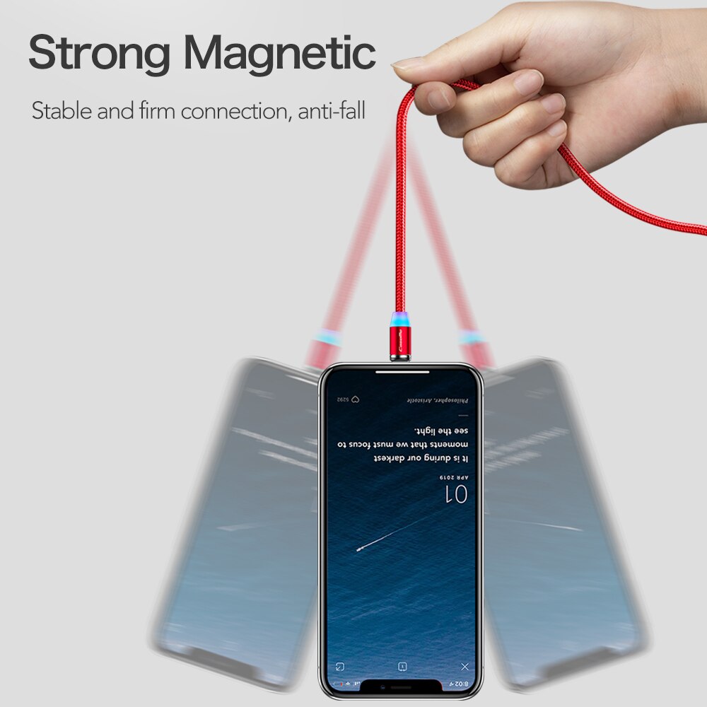 CaseMe-Cable magnético tipo C micro USB para iPhone, Cable LED de carga rápida de 1M, cargador magnético tipo C, conector de teléfono