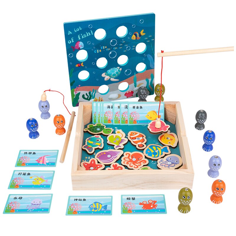 Nuovo gioco di pesca magnetico In legno 2 In 1 interazione genitore-figlio cognizione animale giocattoli educativi precoci per bambini regalo per bambini