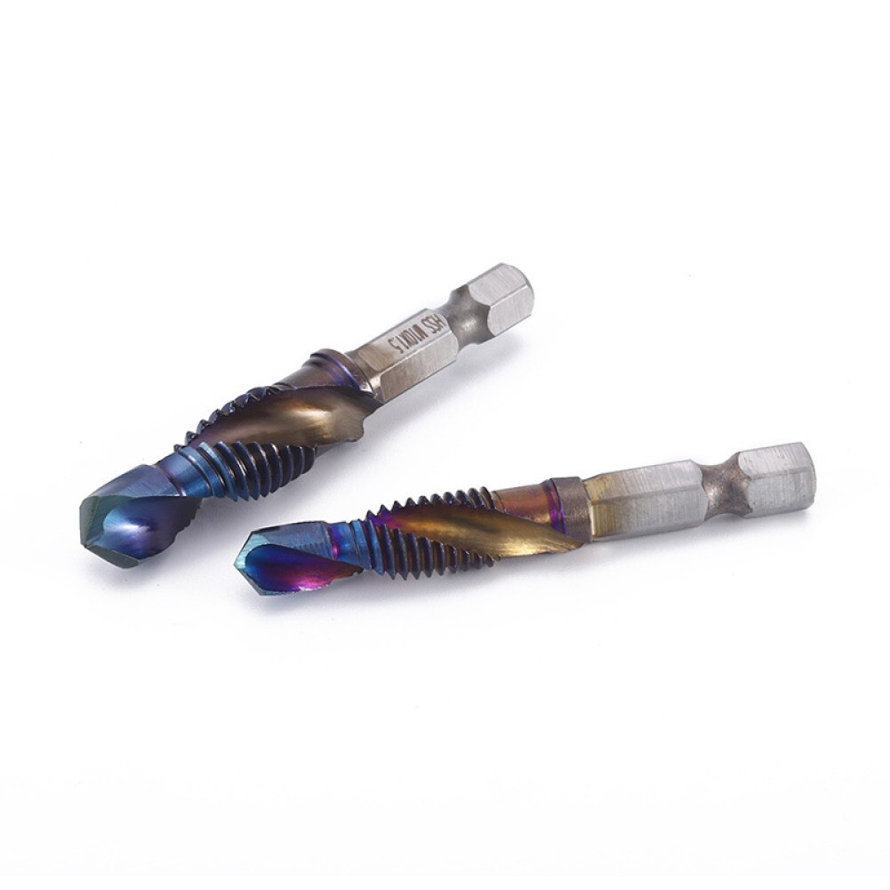 6pcs Hex Shank Drill Bit M3-M10 Threaded Blue-coated Tap Drill Bit Hexagonal Shank Cut Tool Composite Wire Tapping Screw Bit Hss