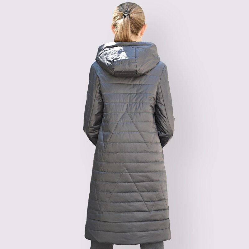 Vår høst dame kåpe varm tynn bomullsjakke lang pluss størrelse 6xl 58/60 outwear parka med hette