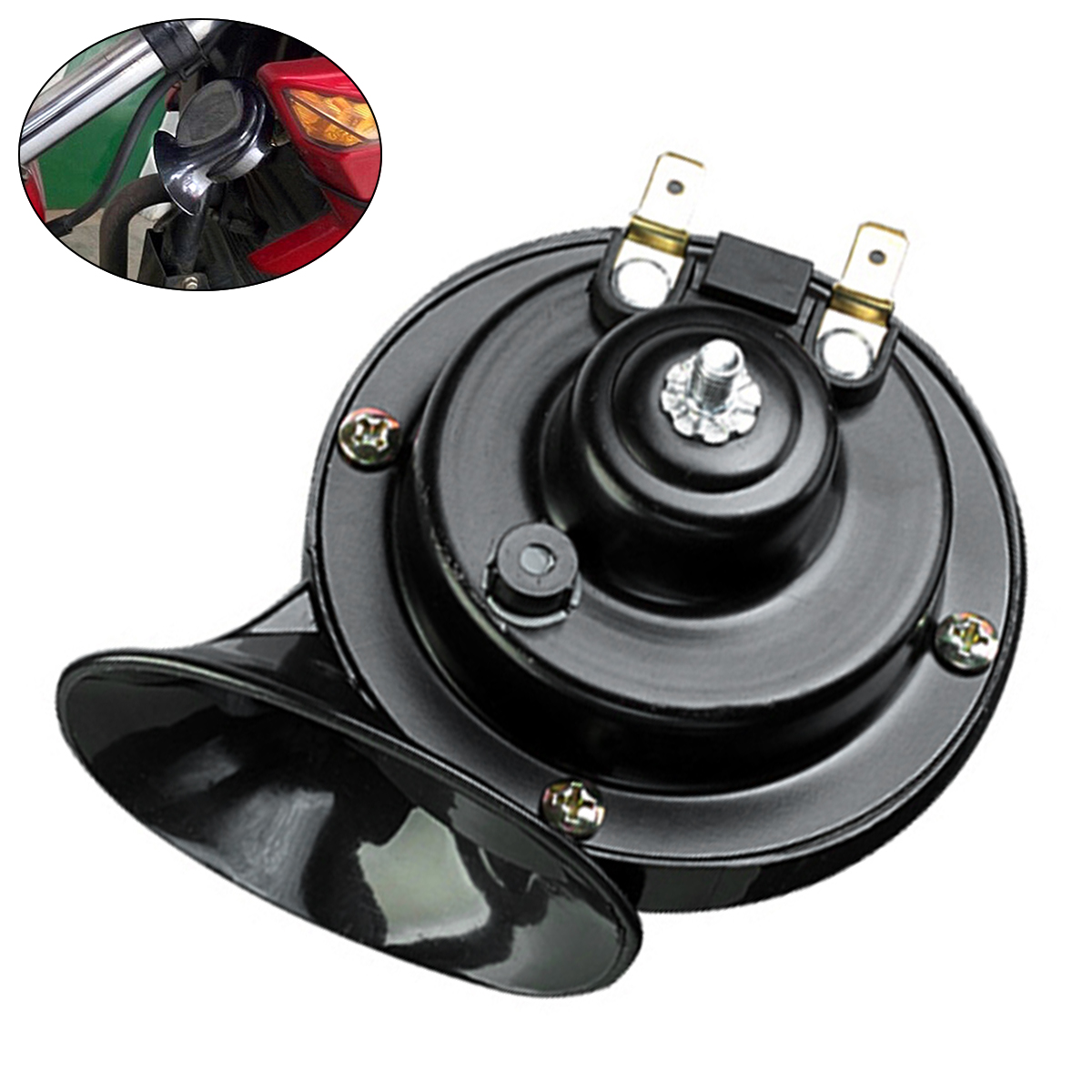 12V 110db General Purpose Motorcycle Snail Horn Electric Bicycle Waterproof Horn with Two Horn Line