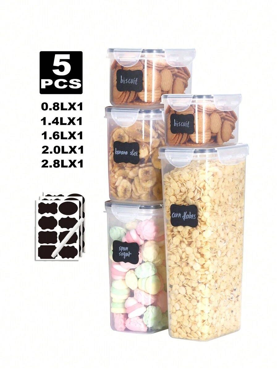 1/3/5/7 stk. opbevaringsglas til mad genanvendelige plastikglas med låg til opbevaring af mad i køkkenet med etiketpapirmarkør: Rød