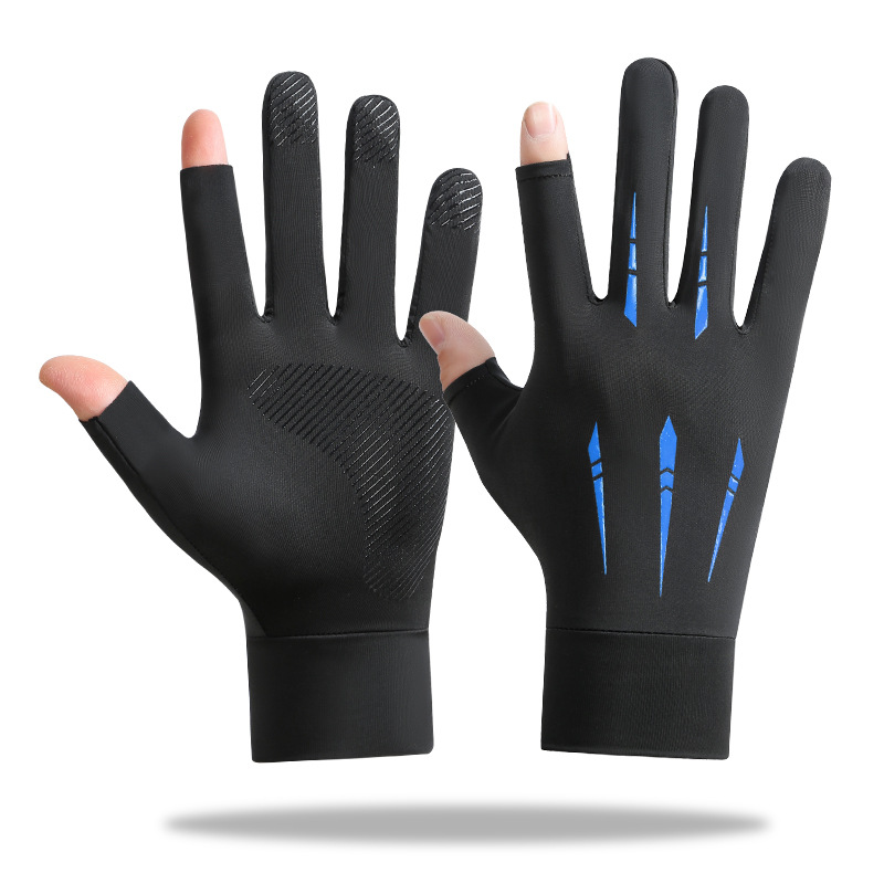 1 par solskyddshandskar för män, sommar, issilke, cykling, körning, pekskärmshandskar, anti-uv, andningsbara, fingerlösa fiskehandskar: Svart