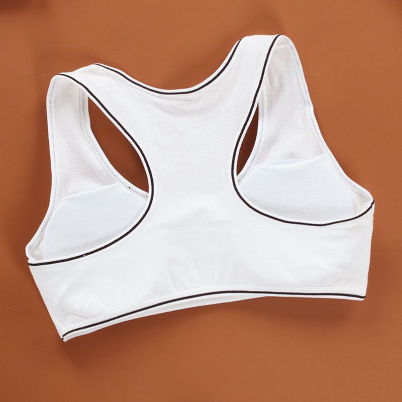 Junior Girl Wide Strap Racerback Sport Training Bra Solid Color Striped Trim Underwear Wireless Padded Bralette Casual Yoga Vest