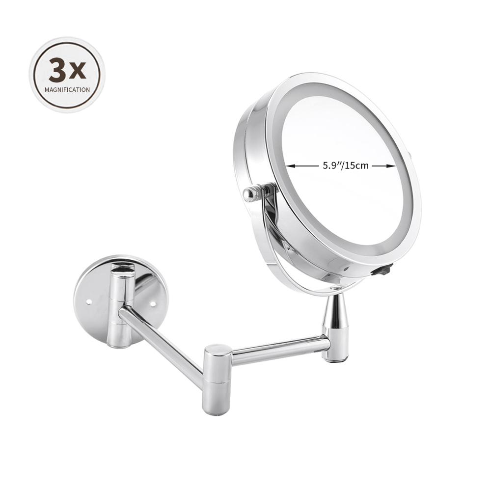 Badeværelse ledet makeup spejl 1x/3x 5x 7x forstørrelse vægmonteret justerbart arm spejl dobbelt arm udvide 2- ansigt kosmetiske spejl
