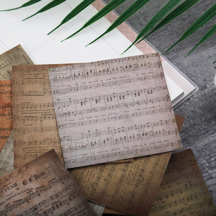 Papel de fondo de Material musical Vintage, planificador diario, papel decorativo para manualidades, bricolaje, 12 Uds.