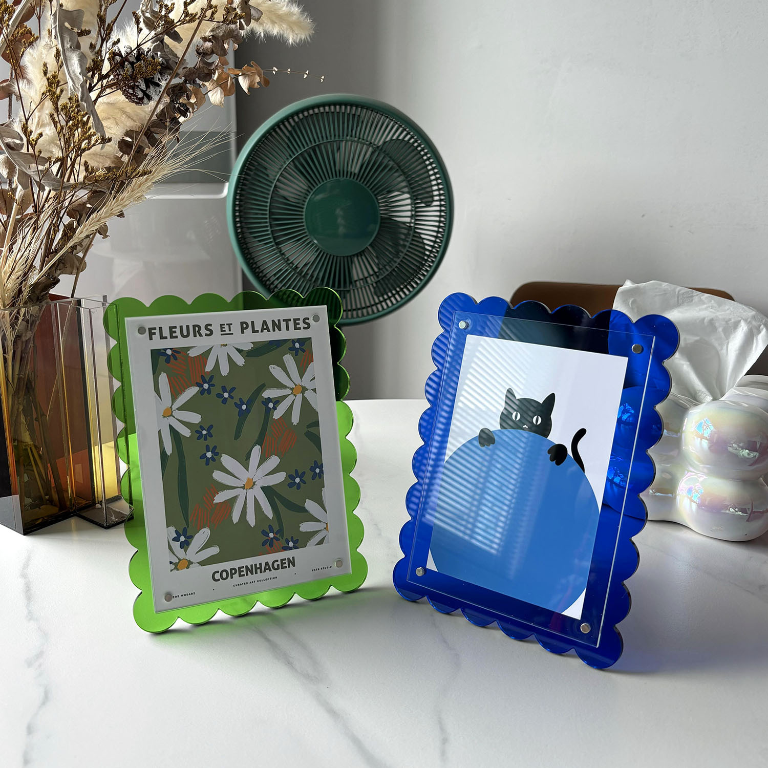 Marco de acrílico festoneado para decoración de escritorio, marco de fotos moderno de color neón magnético para mesa, hogar y oficina