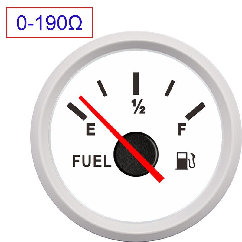 Indicador Universal de nivel de combustible para coche, medidor de nivel de gasolina, LED rojo, 2 pulgadas, 52mm, 9-32V, para autocaravana, barco, camión, RV: White 0-190ohm