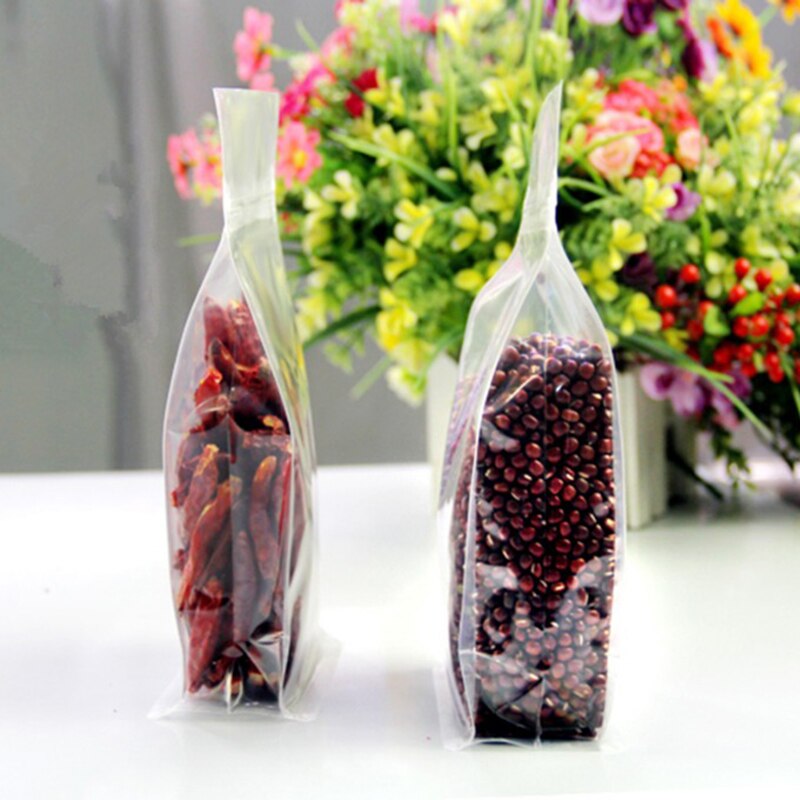 50PCS Thick Clear big buttom Plastic Packaging Grains Spices Pouches Small Zip Lock Stand Plastic Pack Food Storage Kitchen Bag
