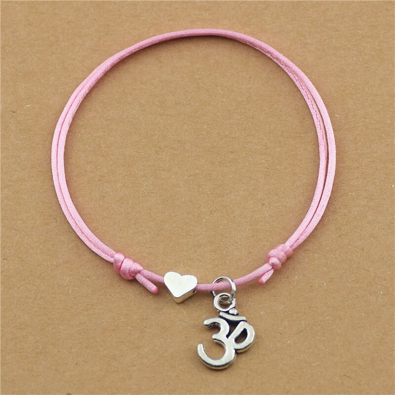 Personnalité Amour Coeur Rouge Corde Fil Cordons Bouddha Hindou Ohm Aum Symbole Charme Yoga OM Bracelets pour Femmes Hommes Couple: Pink