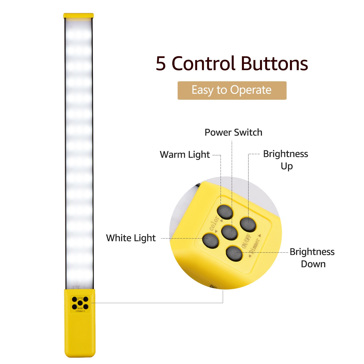 Lightweight Handheld LED Light Tube Photography Fill-in Light Lamp 3000K-5700K Dimmable CRI95 Built-in Rechargeable Battery