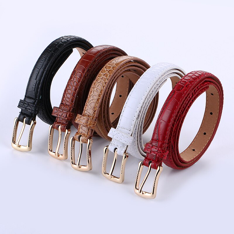 Bra kvinna pu läder skinny belt tunna midjeband remmar smala krokodil mönster bälten pin spänne bälte lady jean student