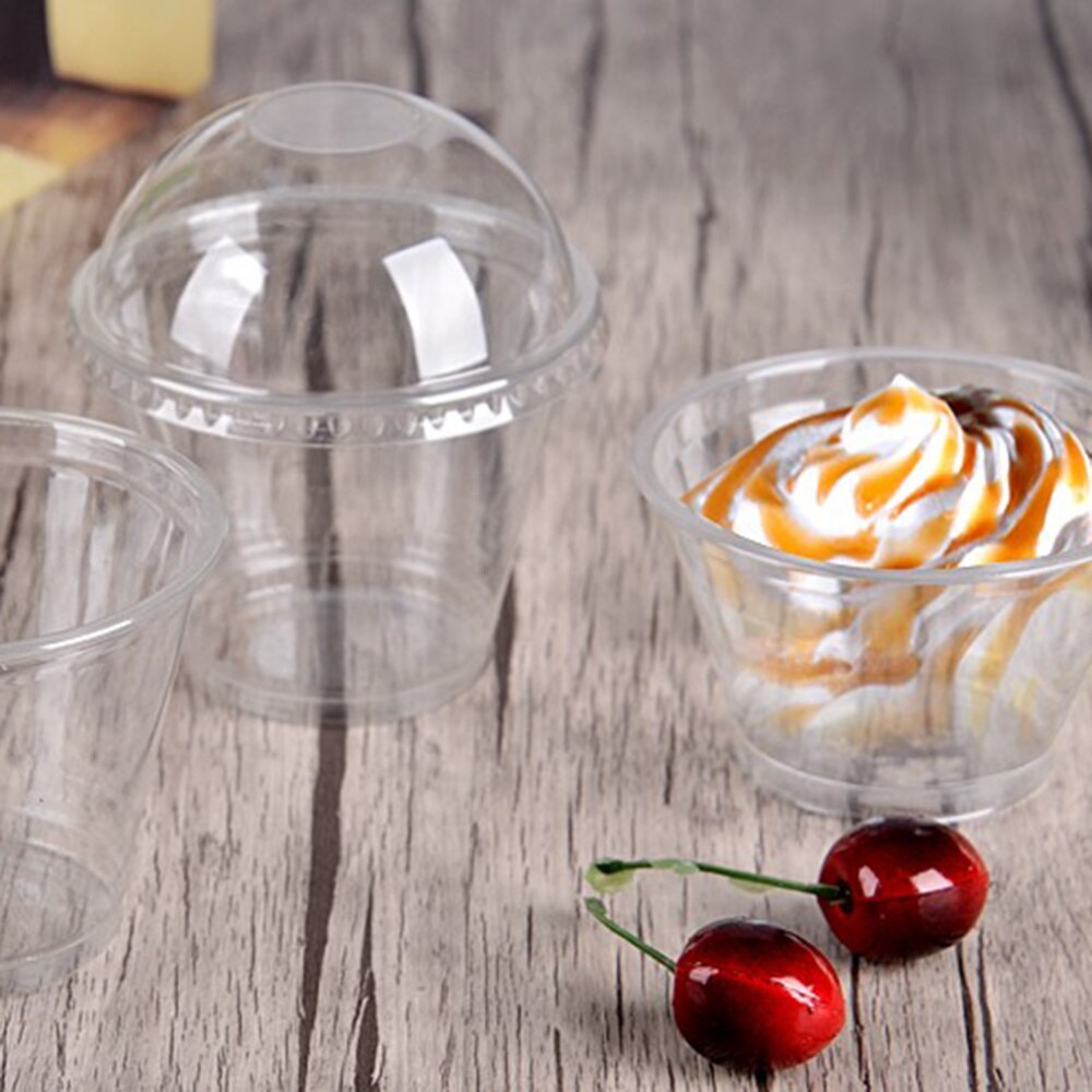 25pcs 250ml Disposable Salad Cup Transparent Dessert Bowl Container with Lid for Bar Cafe Home (Dome Lid with Hole)