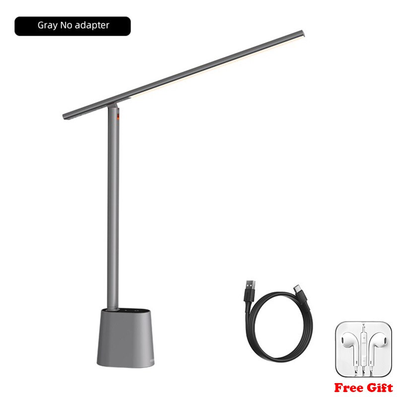 Baseus USB LED Desk Lamp Eye Protect Study Dimmable Office Light Foldable Table Lamp Smart Adaptive Brightness Bedside Lamp: Grey No Adapt
